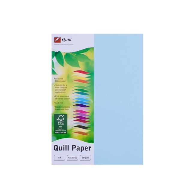 QUILL OFFICE PAPER A4 80GSM POWDER BLUE REAM 500 NEW CODE100850123