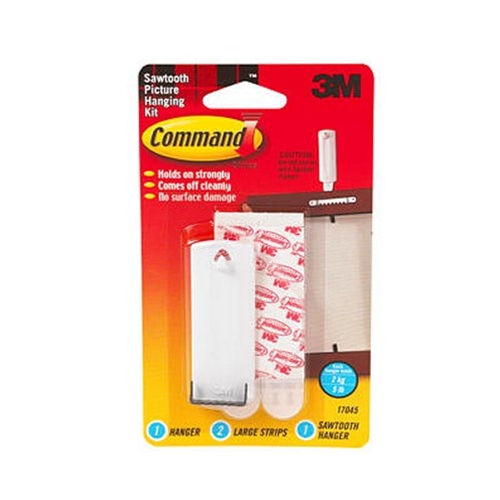 3M COMMAND ADHESIVE SAWTOOTH PICTURE HANGER. 17040. 1 HANGER. 2 STRIPS